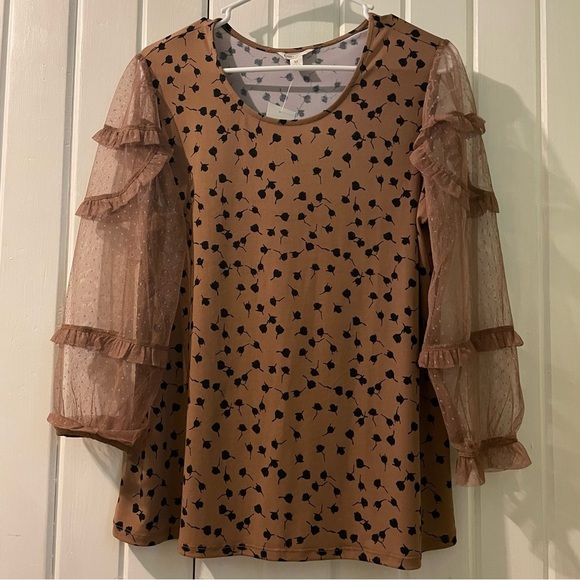 Cato Tops - Cato knit blouse with sheer sleeves-medium NWT